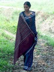 Sambalpuri Handwoven Ikat Soft Cotton Saree - Indra Neel