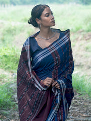 Sambalpuri Handwoven Ikat Soft Cotton Saree - Indra Neel