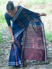 Sambalpuri Handwoven Ikat Soft Cotton Saree - Indra Neel