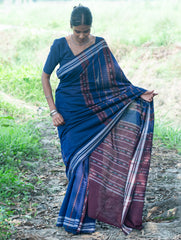 Sambalpuri Handwoven Ikat Soft Cotton Saree - Indra Neel