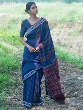 Sambalpuri Handwoven Ikat Soft Cotton Saree - Indra Neel