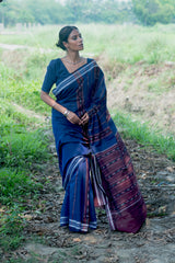 Sambalpuri Handwoven Ikat Soft Cotton Saree - Indra Neel