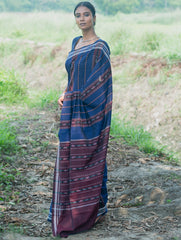 Sambalpuri Handwoven Ikat Soft Cotton Saree - Indra Neel