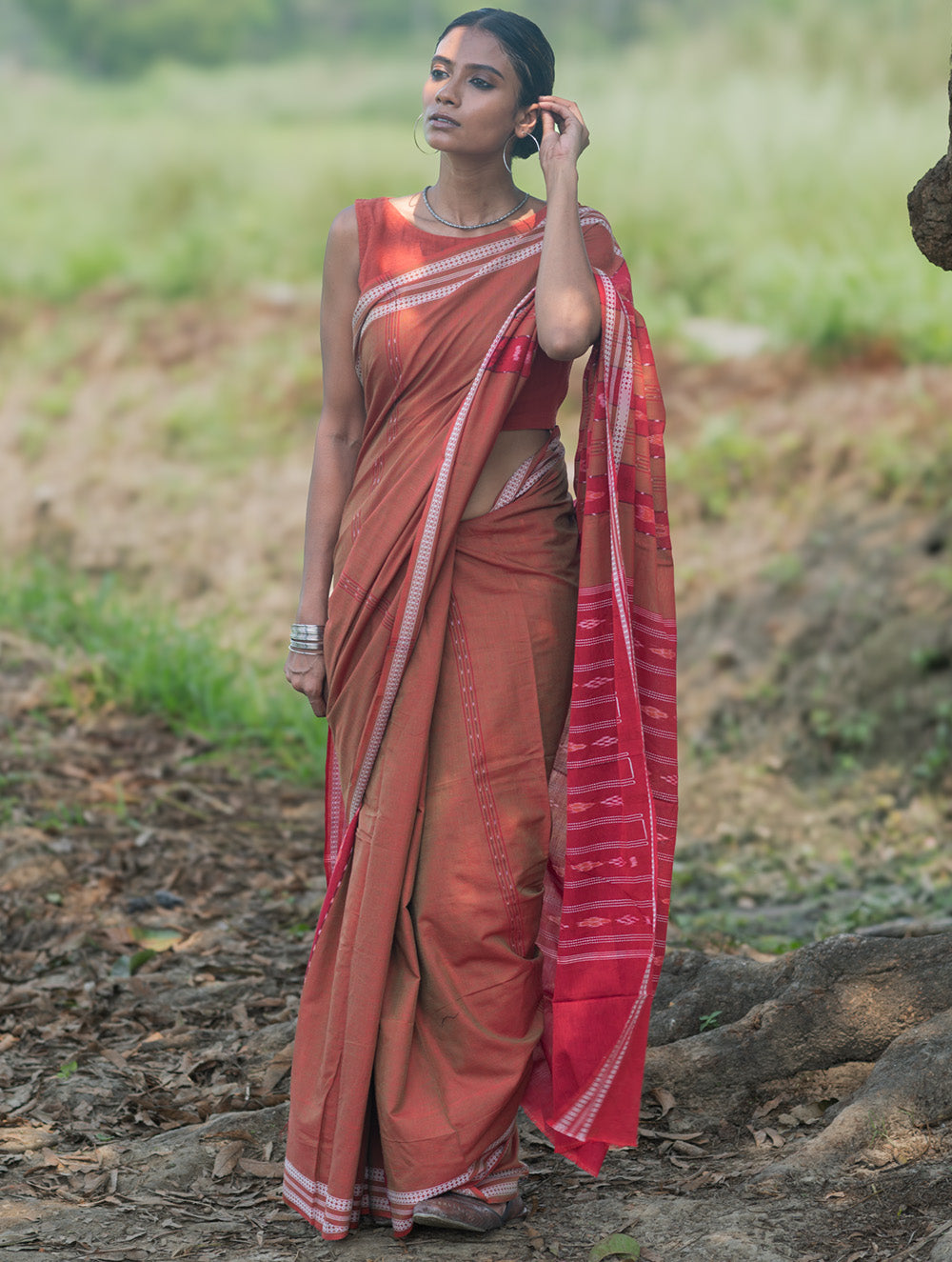 Sambalpuri Handwoven Ikat Soft Cotton Saree - Lal Mrinal