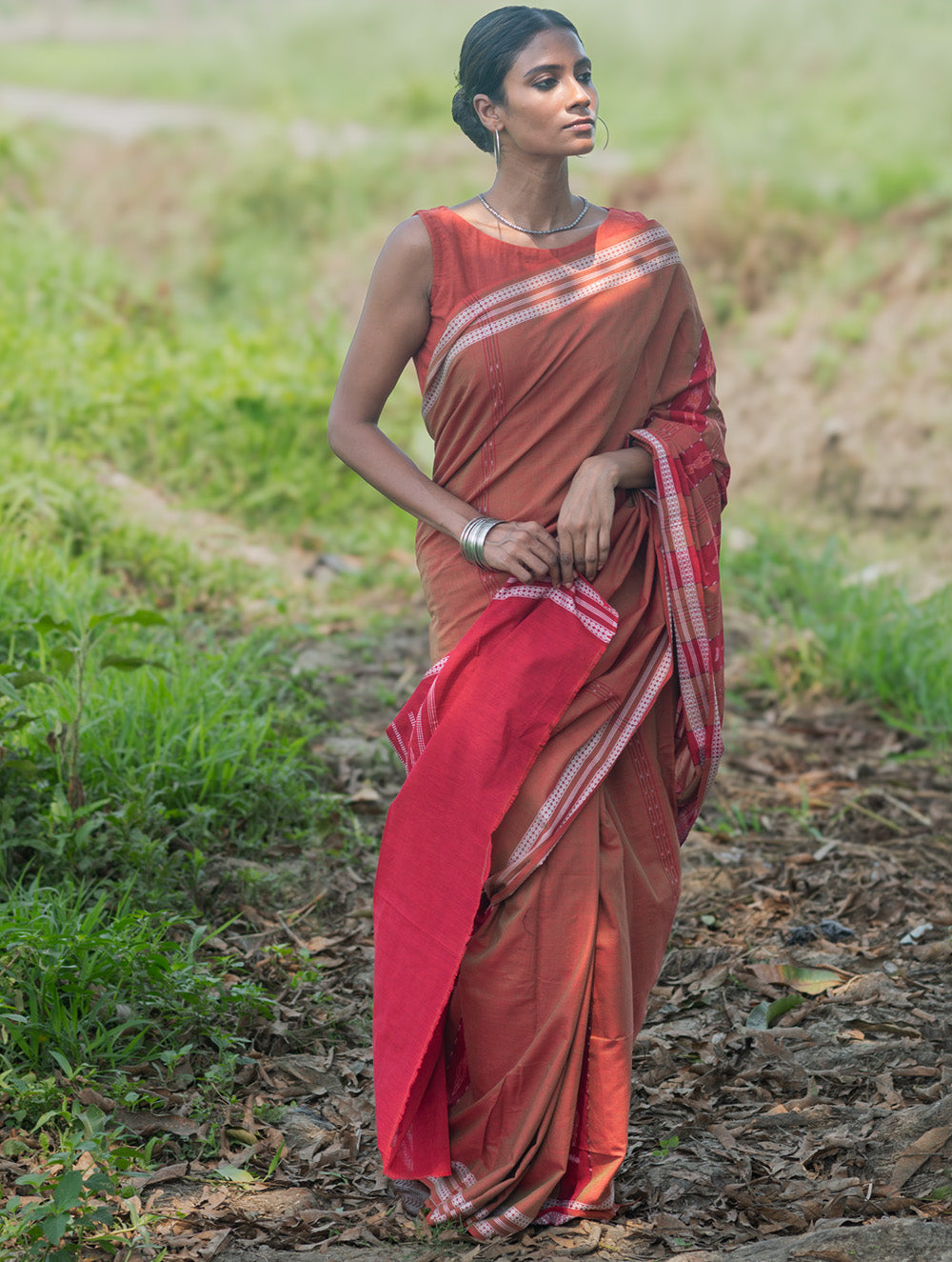 Sambalpuri Handwoven Ikat Soft Cotton Saree - Lal Mrinal
