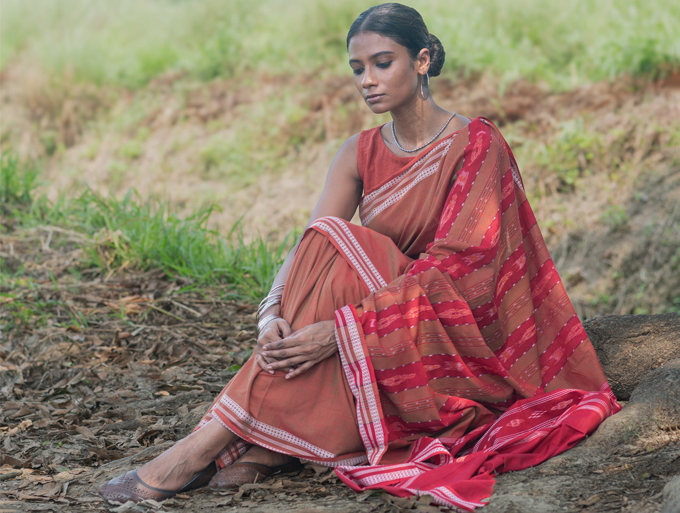 Sambalpuri Handwoven Ikat Soft Cotton Saree - Lal Mrinal