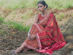 Sambalpuri Handwoven Ikat Soft Cotton Saree - Lal Mrinal