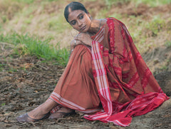 Sambalpuri Handwoven Ikat Soft Cotton Saree - Lal Mrinal