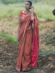Sambalpuri Handwoven Ikat Soft Cotton Saree - Lal Mrinal