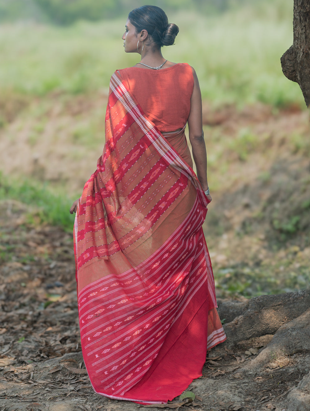 Sambalpuri Handwoven Ikat Soft Cotton Saree - Lal Mrinal