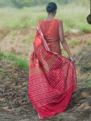 Sambalpuri Handwoven Ikat Soft Cotton Saree - Lal Mrinal