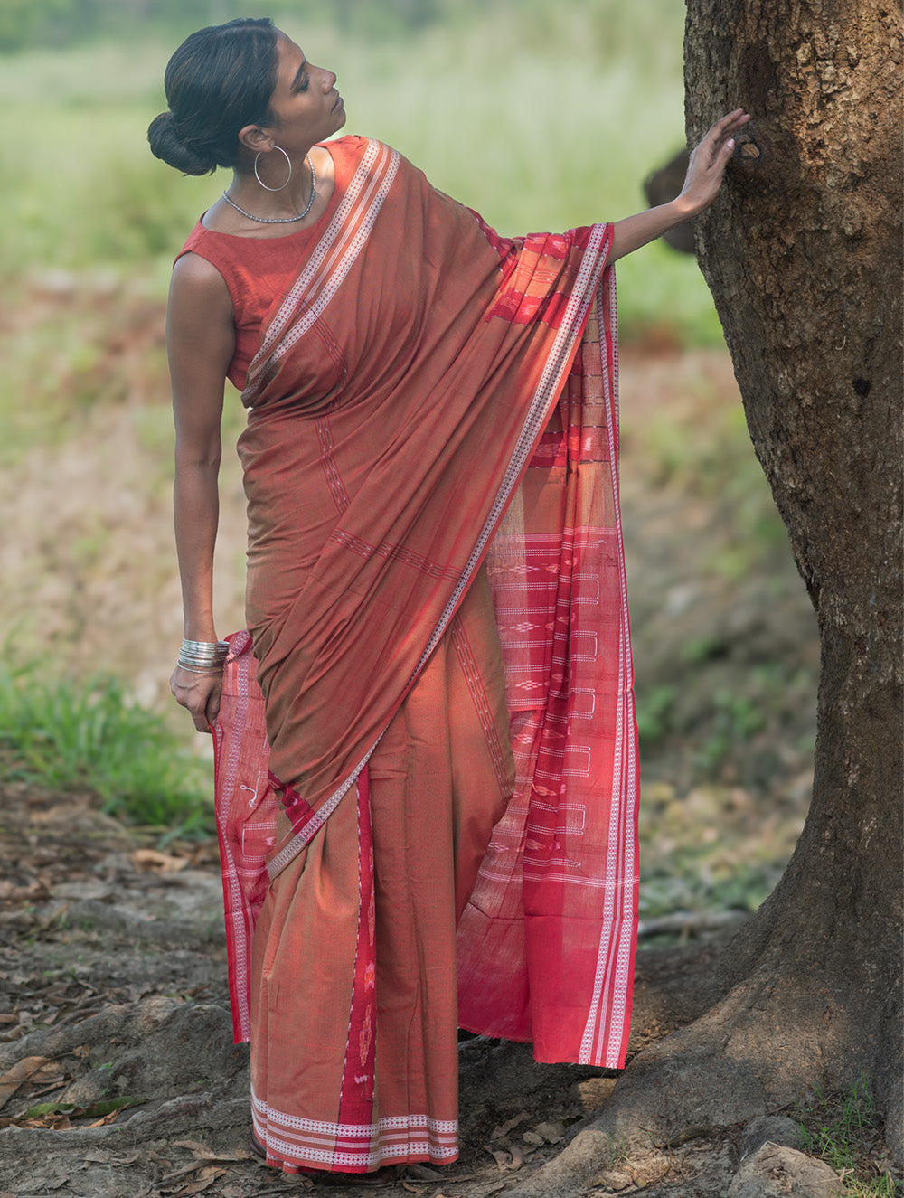 Sambalpuri Handwoven Ikat Soft Cotton Saree - Lal Mrinal