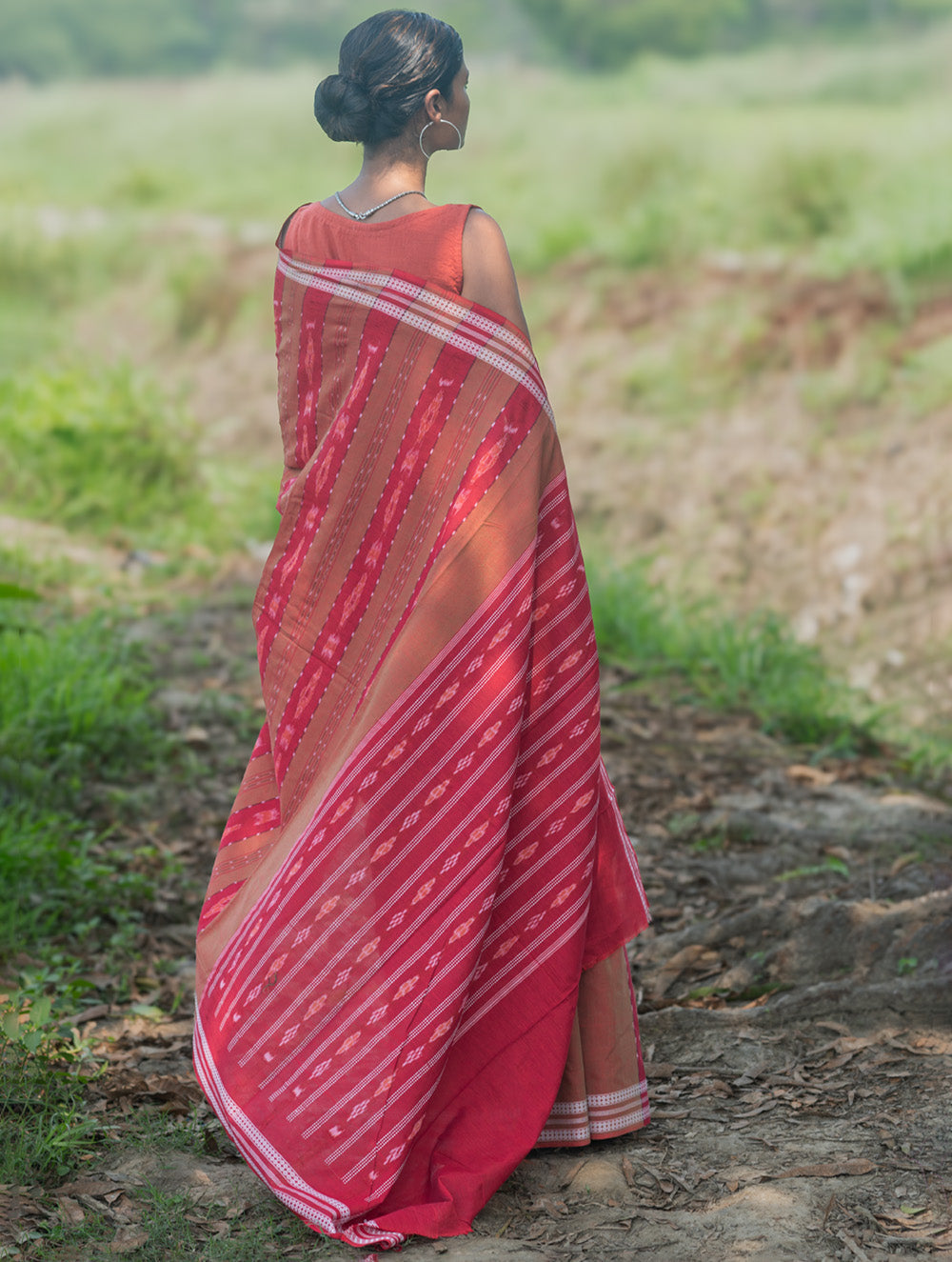 Sambalpuri Handwoven Ikat Soft Cotton Saree - Lal Mrinal