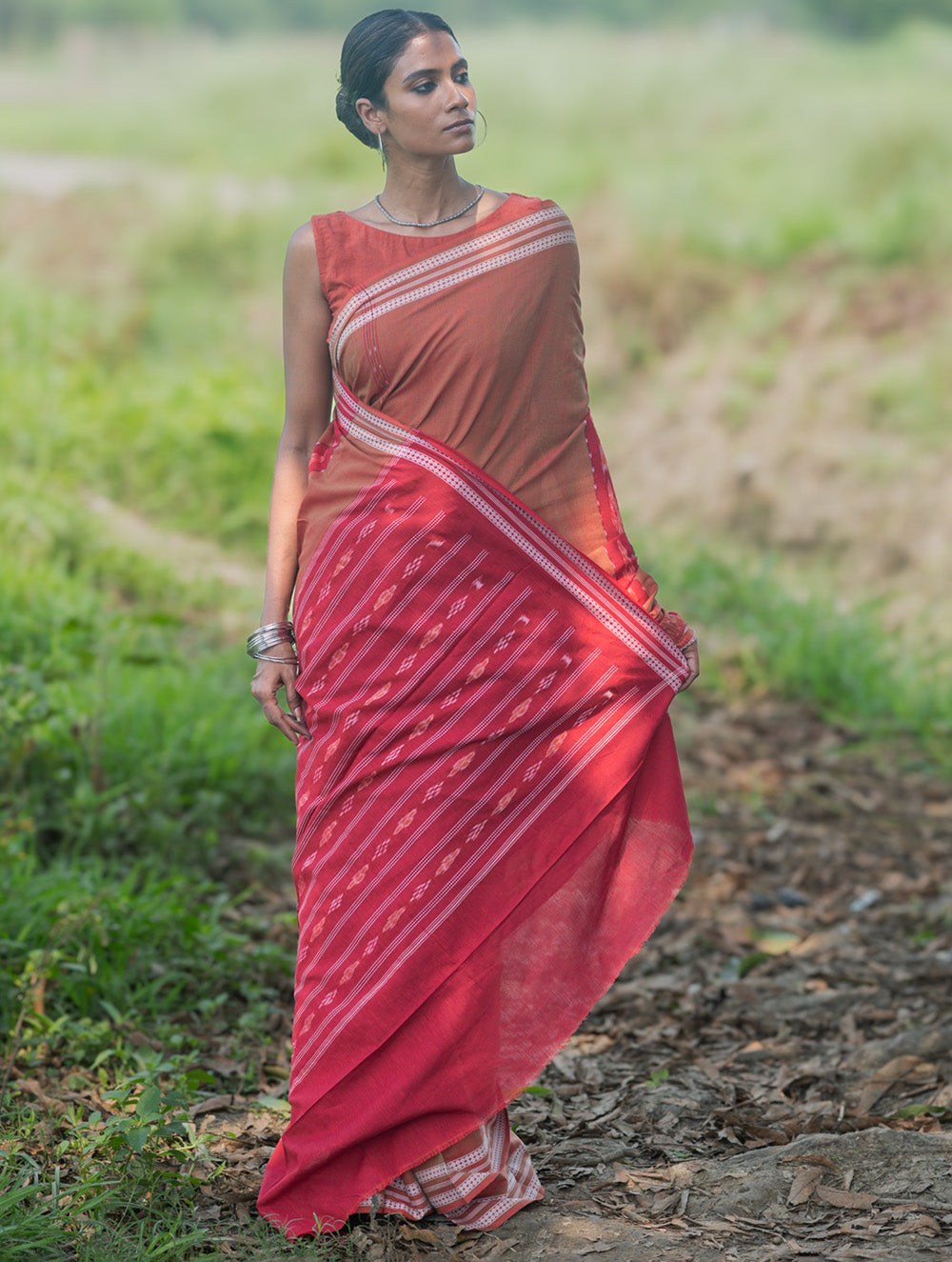 Sambalpuri Handwoven Ikat Soft Cotton Saree - Lal Mrinal