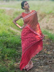 Sambalpuri Handwoven Ikat Soft Cotton Saree - Lal Mrinal