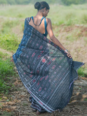 Sambalpuri Handwoven Ikat Soft Cotton Saree - Neel Nishith