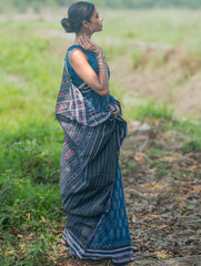 Sambalpuri Handwoven Ikat Soft Cotton Saree - Neel Nishith
