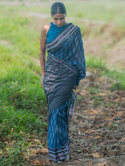 Sambalpuri Handwoven Ikat Soft Cotton Saree - Neel Nishith