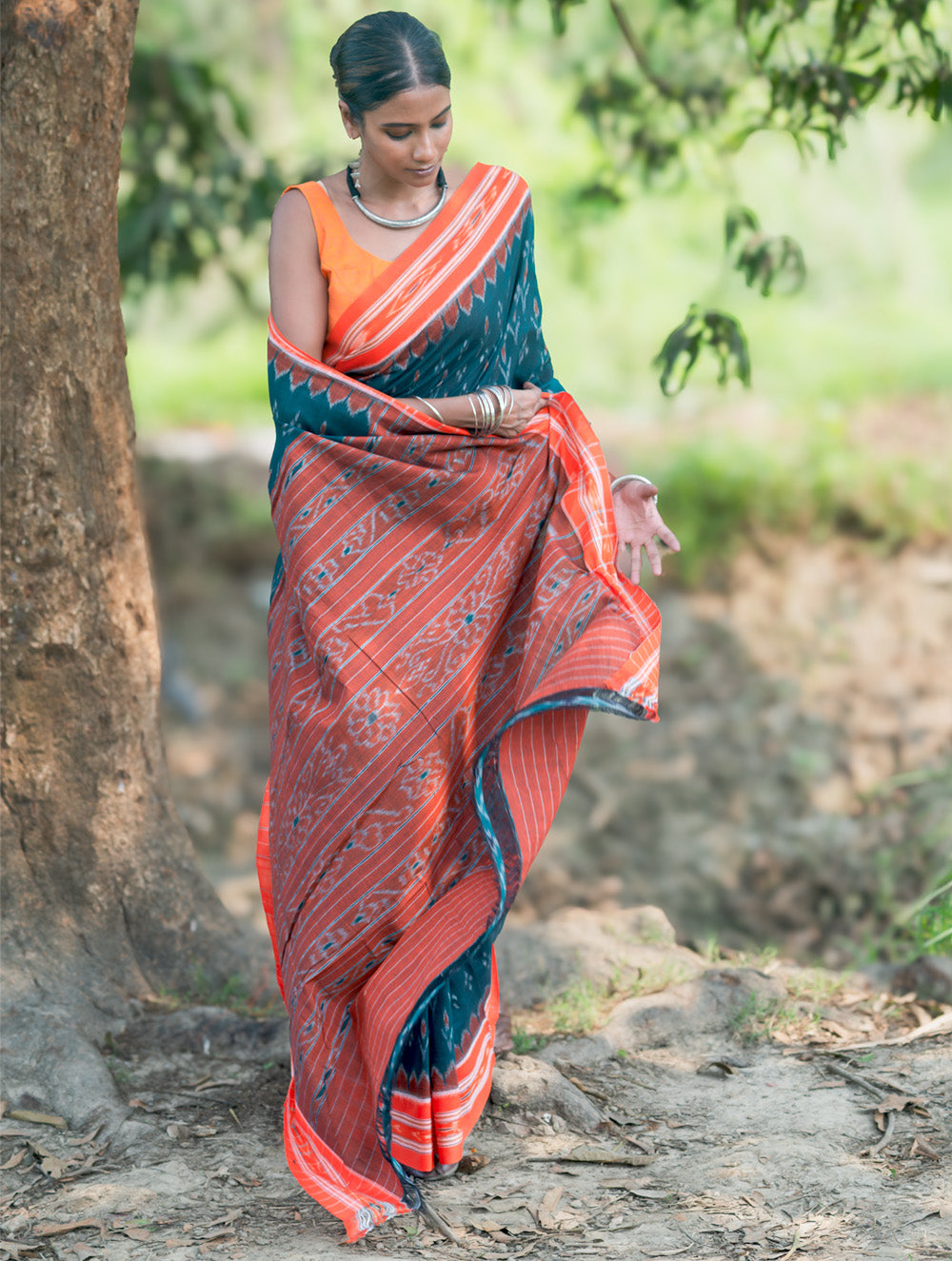 Sambalpuri Handwoven Ikat Soft Cotton Saree - Aranya Van