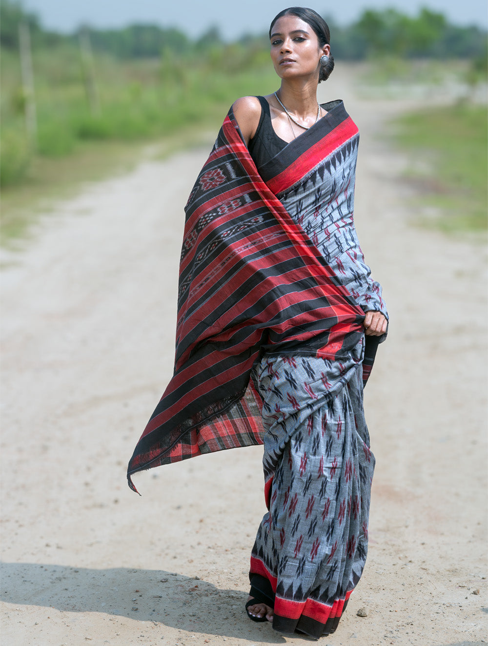 Sambalpuri Handwoven Ikat Soft Cotton Saree - Rudr Megh