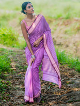 Bengal Weaves. Handwoven Cotton Saree - Lavender Rekha
