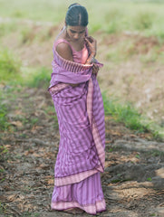 Bengal Weaves. Handwoven Cotton Saree - Lavender Rekha