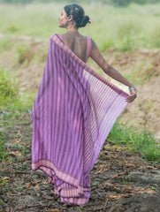 Bengal Weaves. Handwoven Cotton Saree - Lavender Rekha