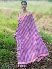 Bengal Weaves. Handwoven Cotton Saree - Lavender Rekha