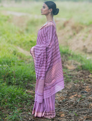 Bengal Weaves. Handwoven Cotton Saree - Lavender Rekha