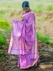Bengal Weaves. Handwoven Cotton Saree - Lavender Rekha