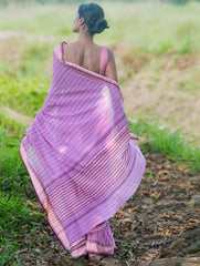 Bengal Weaves. Handwoven Cotton Saree - Lavender Rekha
