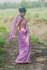 Bengal Weaves. Handwoven Cotton Saree - Lavender Rekha