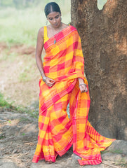 Bengal Weaves. Handwoven Cotton Saree - Aam Gulab