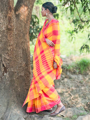 Bengal Weaves. Handwoven Cotton Saree - Aam Gulab