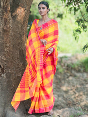 Bengal Weaves. Handwoven Cotton Saree - Aam Gulab