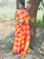 Bengal Weaves. Handwoven Cotton Saree - Aam Gulab