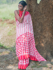 Bengal Weaves. Handwoven Cotton Saree - Lal Chakor