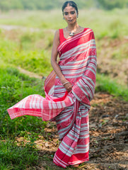 Bengal Weaves. Handwoven Cotton Saree - Lal Chand