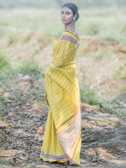 Bengal Weaves. Handwoven Cotton Saree - Haridra Rekh