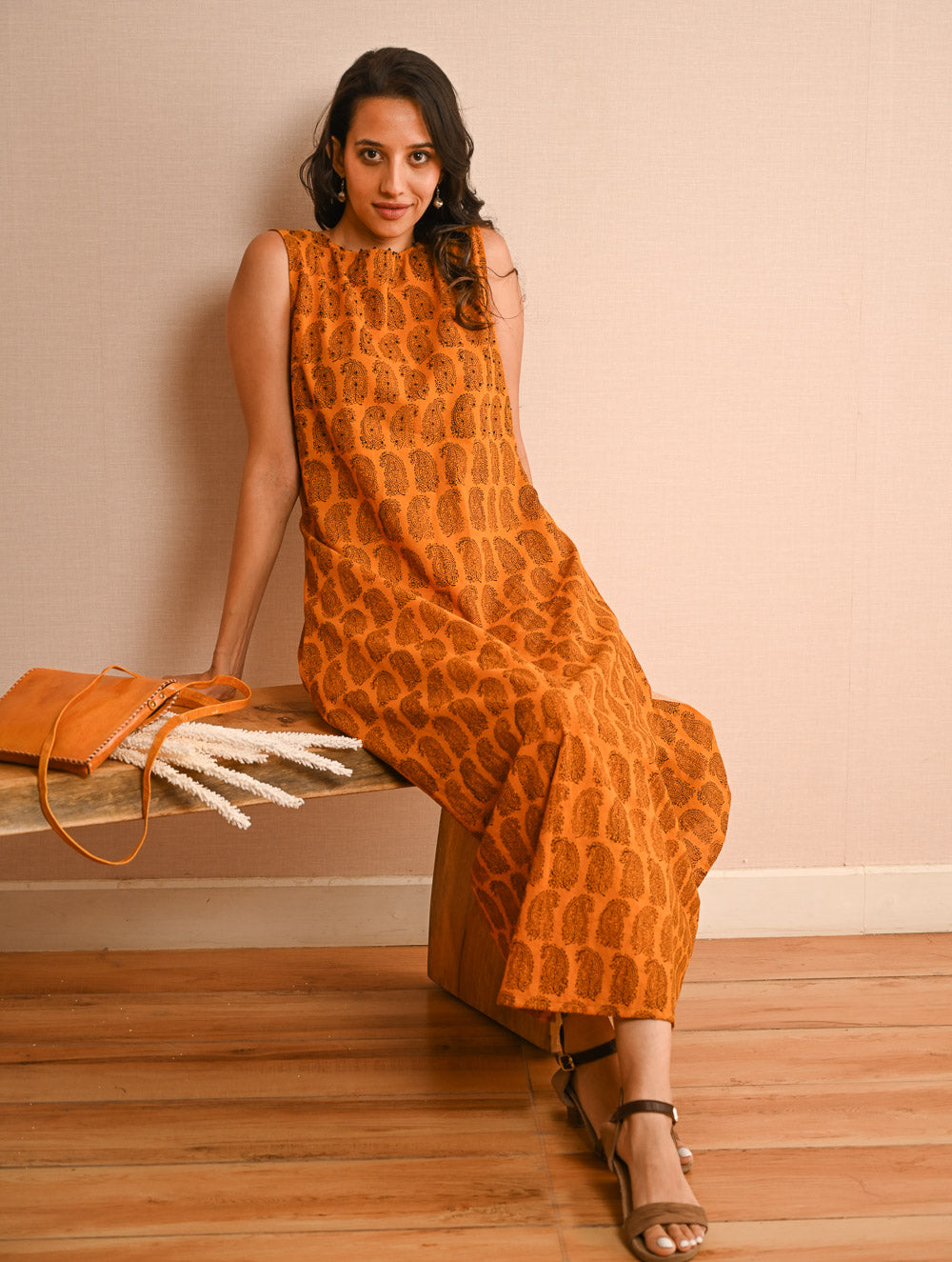 Cool Classics. Bagh Hand Block Printed Easy Dress - Yellow Paisley