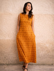 Cool Classics. Bagh Hand Block Printed Easy Dress - Yellow Paisley