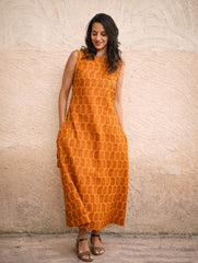 Cool Classics. Bagh Hand Block Printed Easy Dress - Yellow Paisley