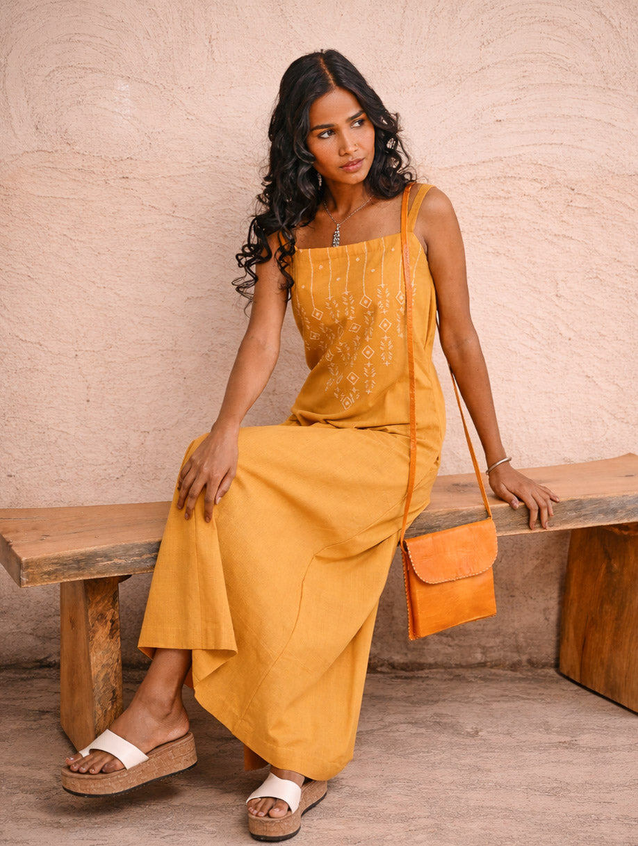 Cool Classics. Handwoven Kashida Pattu Strap Dress - Sunshine Straps