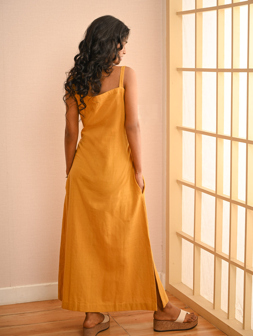 Cool Classics. Handwoven Kashida Pattu Strap Dress - Sunshine Straps