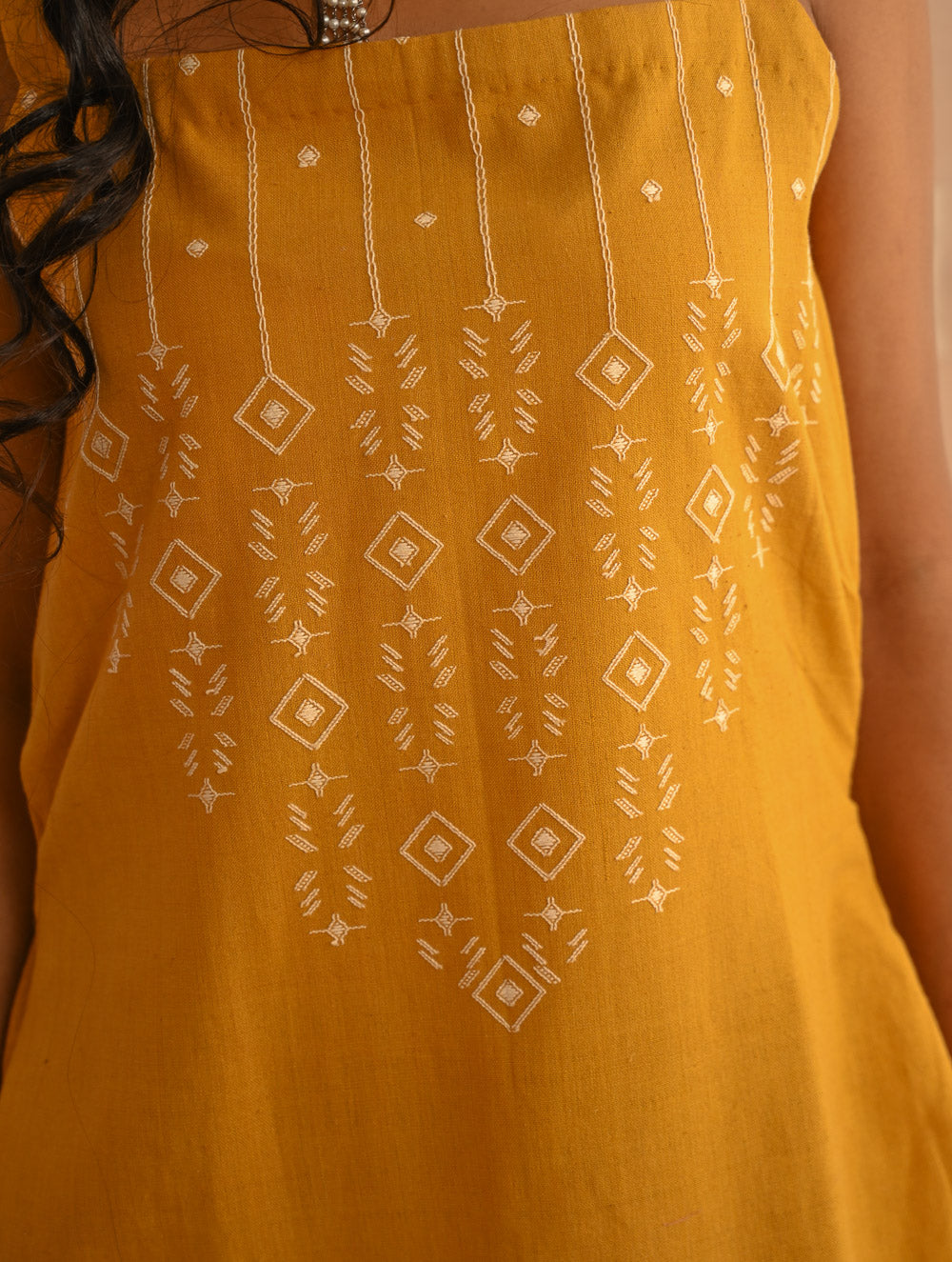 Cool Classics. Handwoven Kashida Pattu Strap Dress - Sunshine Straps