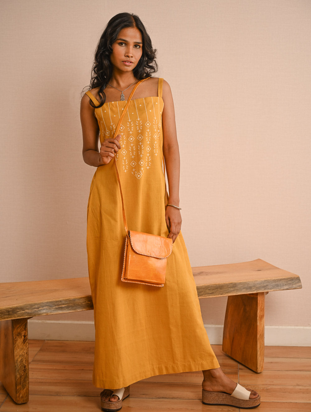 Cool Classics. Handwoven Kashida Pattu Strap Dress - Sunshine Straps