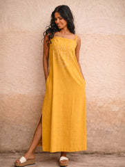 Cool Classics. Handwoven Kashida Pattu Strap Dress - Sunshine Straps