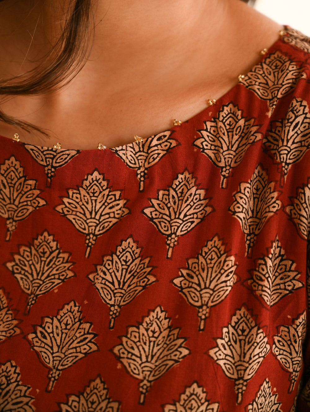 Cool Classics. Bagru Block Printed Easy Dress - Red Ornate