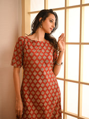 Cool Classics. Bagru Block Printed Easy Dress - Red Ornate