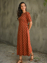 Cool Classics. Bagru Block Printed Easy Dress - Red Ornate